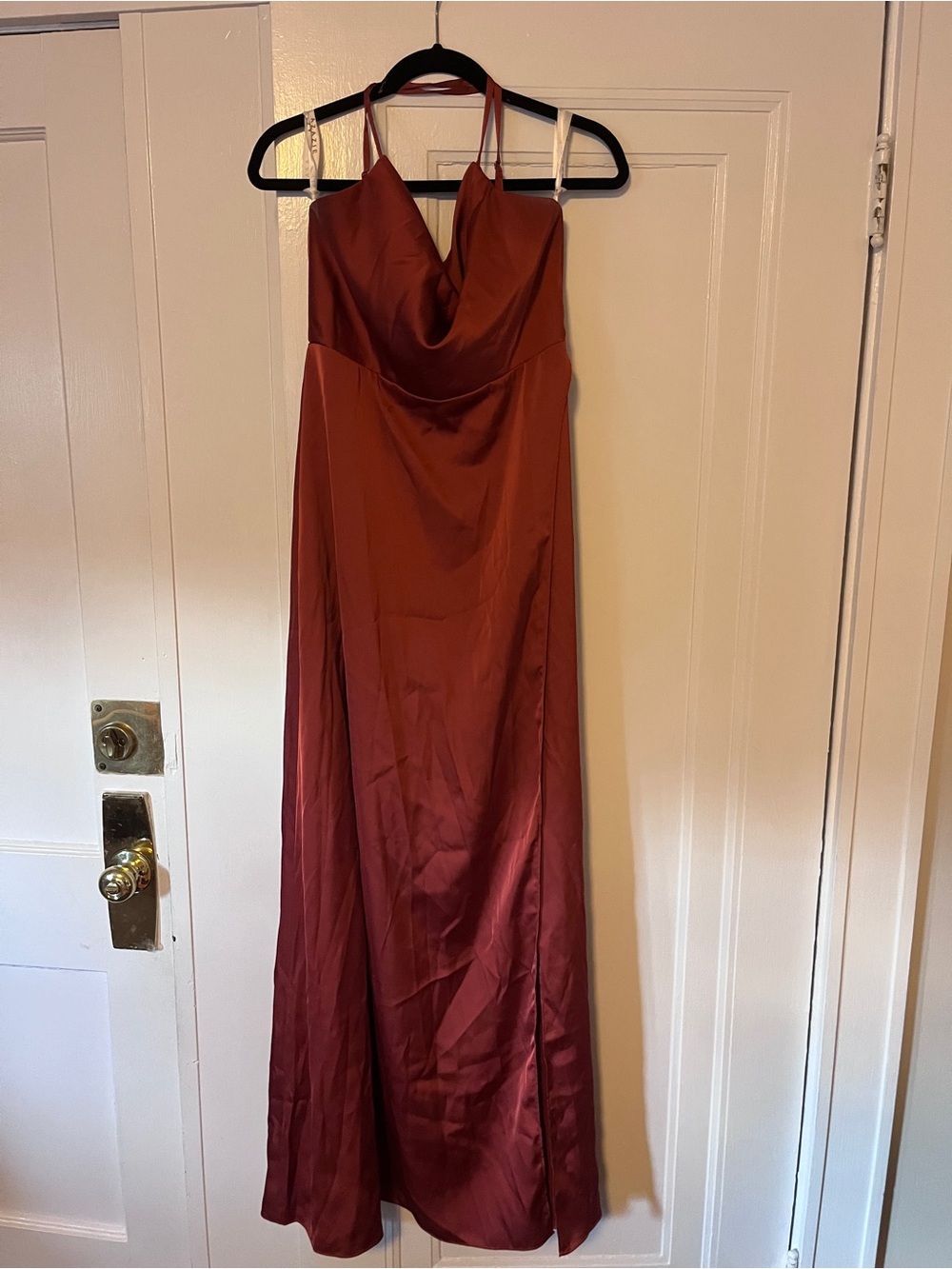 Azazie Terracotta Satin Naomie Bridesmaid Dress - Picture 2 of 3